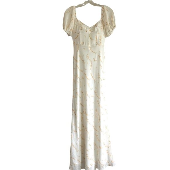 SABO STITCH Short Puff Sleeve Long Ivory Summer Maxi Dress Size US S - Picture 2 of 11